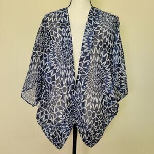 EUC Gap Size M/L Open Front Sheer Short Kimono Blouse Top Cardigan Navy Blue